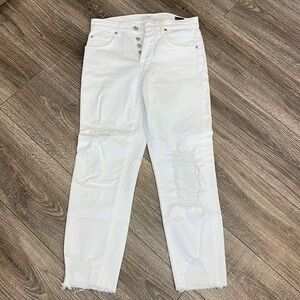 7 for all mankind white hidden button fly distressed jeans size 25